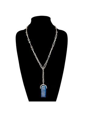NEIMAN MARCUS Silver Blue Lapis Lazuli Triangle Stone Lariat Necklace | NWT